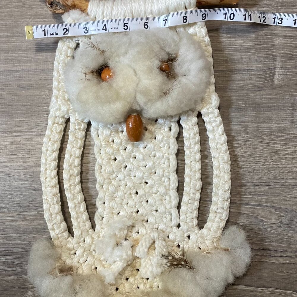 Vintage Handcrafted Macrame Owl Wall Hanging Driftwood Art 70s Boho - Picture 6 of 6